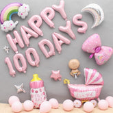 滿月百日宴嬰兒車氣球背景墻套裝 (粉紅色)